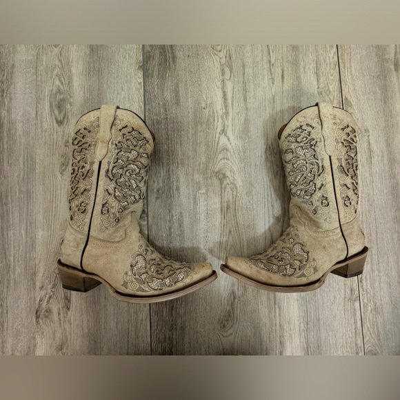 Corral Teen’s white glittered inlay snip toe cowboy boot - Picture 5 of 8